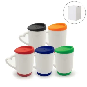 White Ceramic Mugs with Silicone Cap and Base